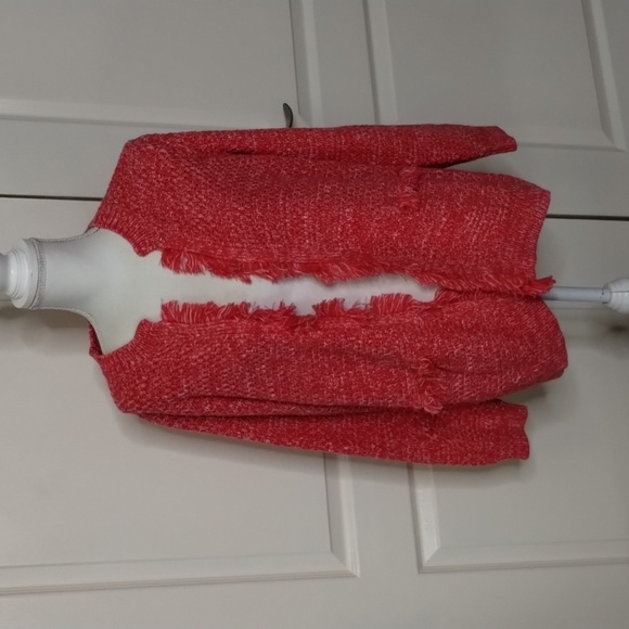 DEX women's X (12/14) reddish pink white slub flecks sweater long sleeve fringe - Picture 1 of 12